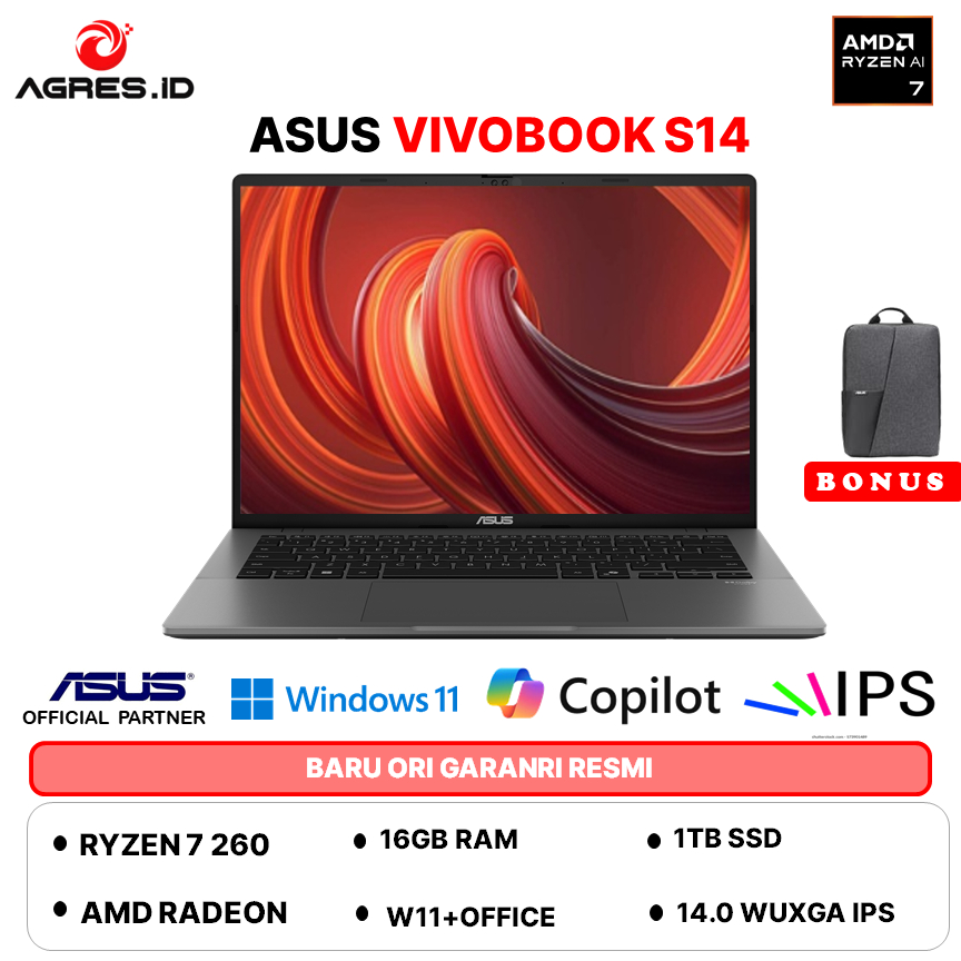 ASUS VIVOBOOK S14 M3407HA RYZEN 7 260 16GB 1TB W11+OHS+M365B 14.0WUXGA GRAY -VIPS7111M