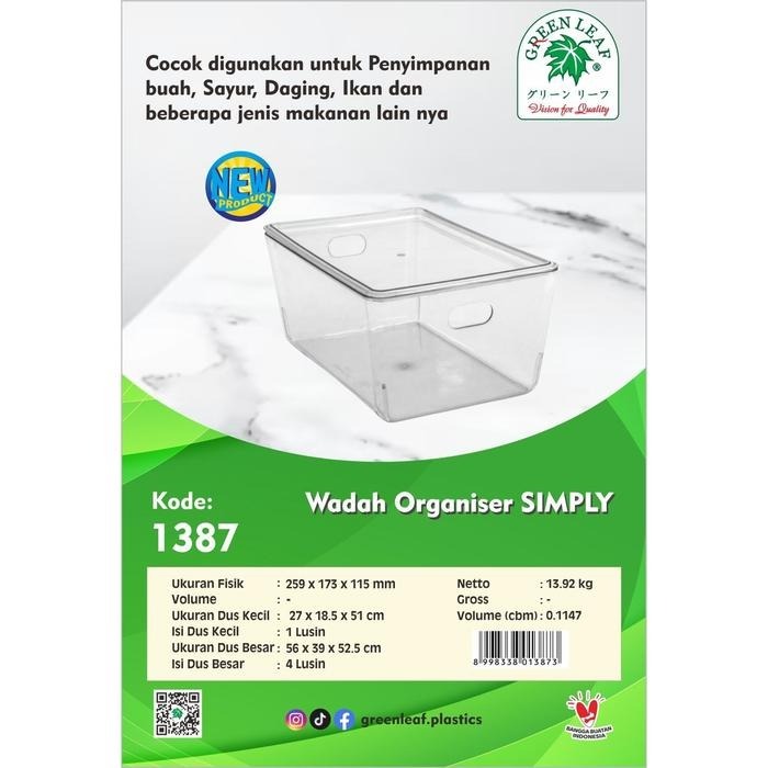 Food Kontainer Akrilik/ Food Container Greenleaf / Organizer Kulkas/ Wadah Serbaguna Acrilic Transpa