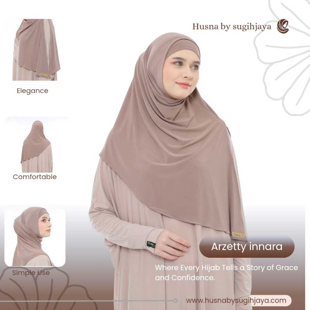 HUSNA Jilbab Bergo Khimar Hijab+Inner Arzetti Jersy Premium JILBAB INSTAN ORI HUSNA