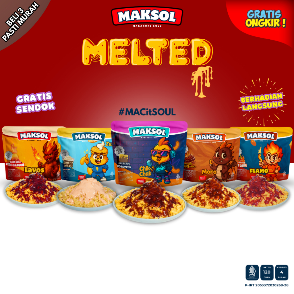 

MAKSOL MELTED BUNDLING 5 - MAKSOL MAKARONI SAOS LUMER MANIS PEDAS KEJU
