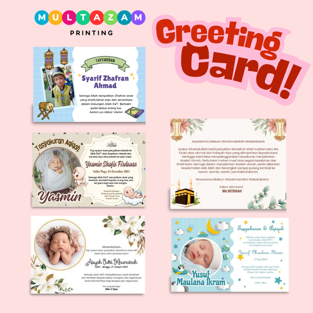 KARTU UCAPAN Aqiqah, Ulang tahun, Syukuran, Khitan, Ucapan Terimakasih Custom