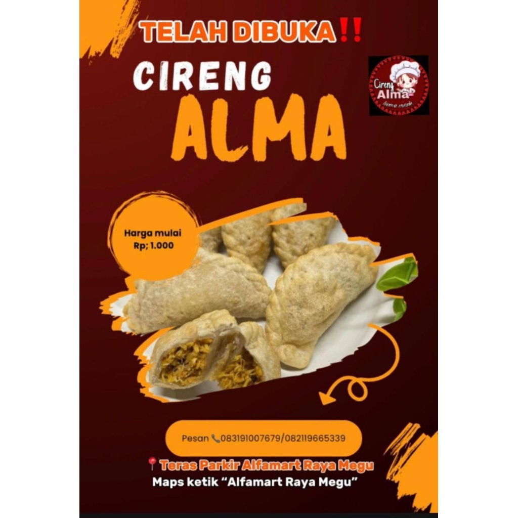 

(ISI 10PCS) Cireng ALMA varian isi ayam pedas, ayam tidak pedas, usus pedas, ati ampela pedas, keju, baso