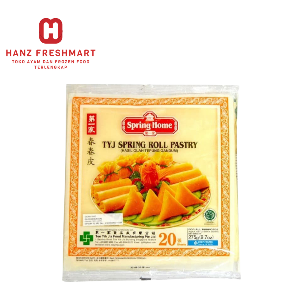 

TYJ spring roll pastry 275gr (kulit pangsit) isi 20 215mm x 215mm - Hanz Freshmart