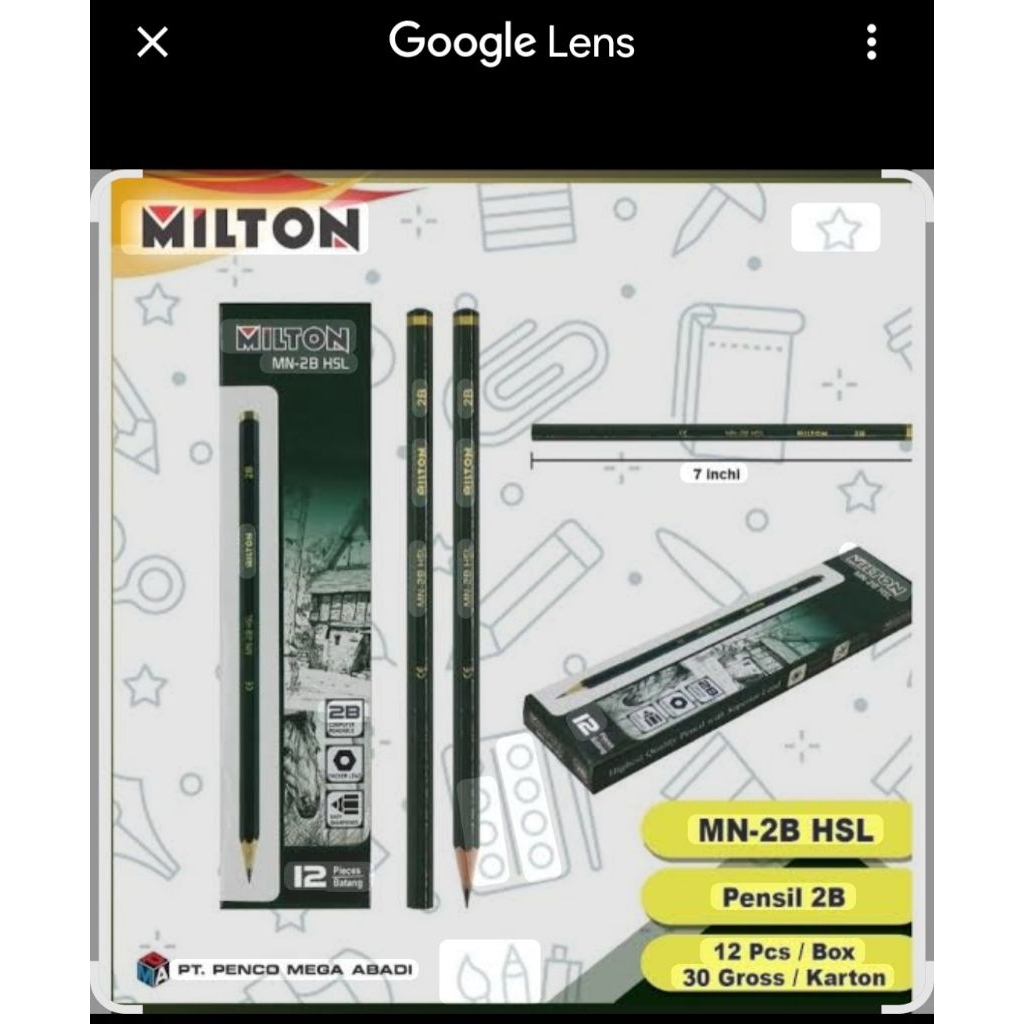 

PENSIL 2B MILTON ISI 12 PCS