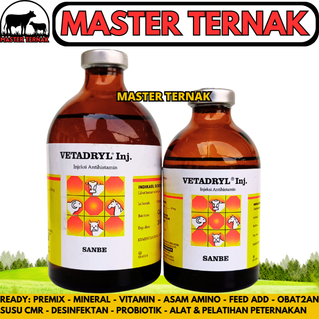 VETADRYL INJ 50ML VETADRYL INJ 100ML - Obat Hewan Antihistamin Ternak Sapi Kuda Kambing Babi Anjing