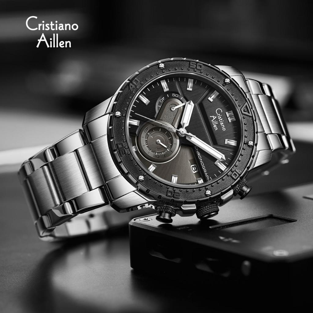 JAM TANGAN PRIA CRISTIANO AILLEN CA 8901 RANTAI STAINLESS STEEL CRONOGRAF WATER RESISTANT 3ATM