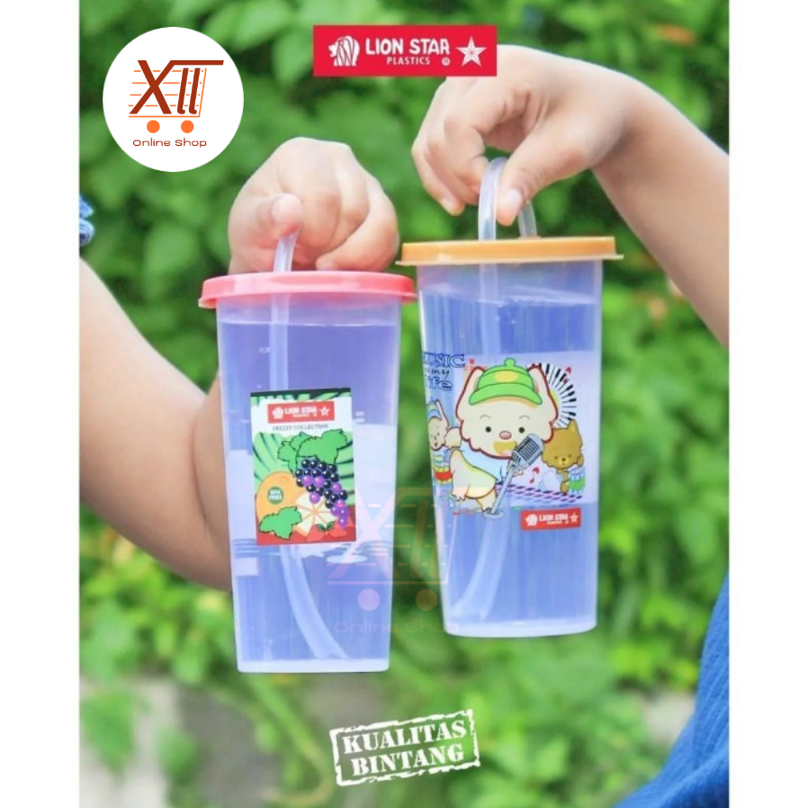 LION STAR GL~14 Kids Water Drink Bottle 280 ml Botol Gelas Plastik Minum Anak dengan Tutup dan Sedot