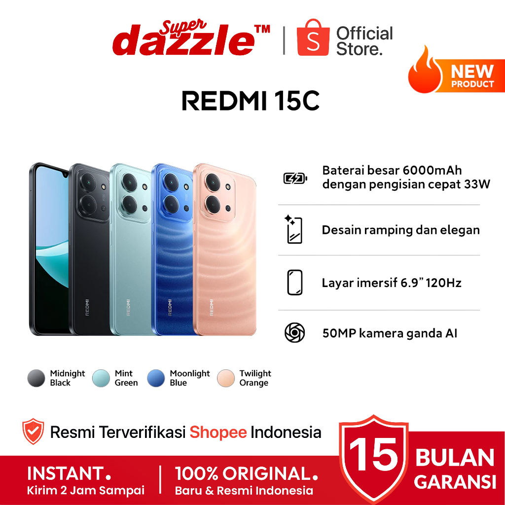 HP XIAOMI Redmi 15C 8/256 6/128 GB NFC Original Garansi Resmi Official Store Handphone Ori