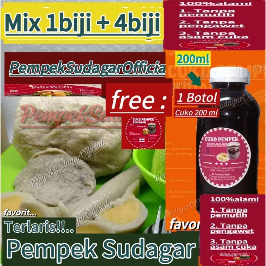 

Pempek paket isi 1biji kapal selam besar + 4biji pempek kecil + free 1botol cuko 200ml # All varian(Di vacum) # pempek bandung # pempek enak # pempek ikan tenggiri asli