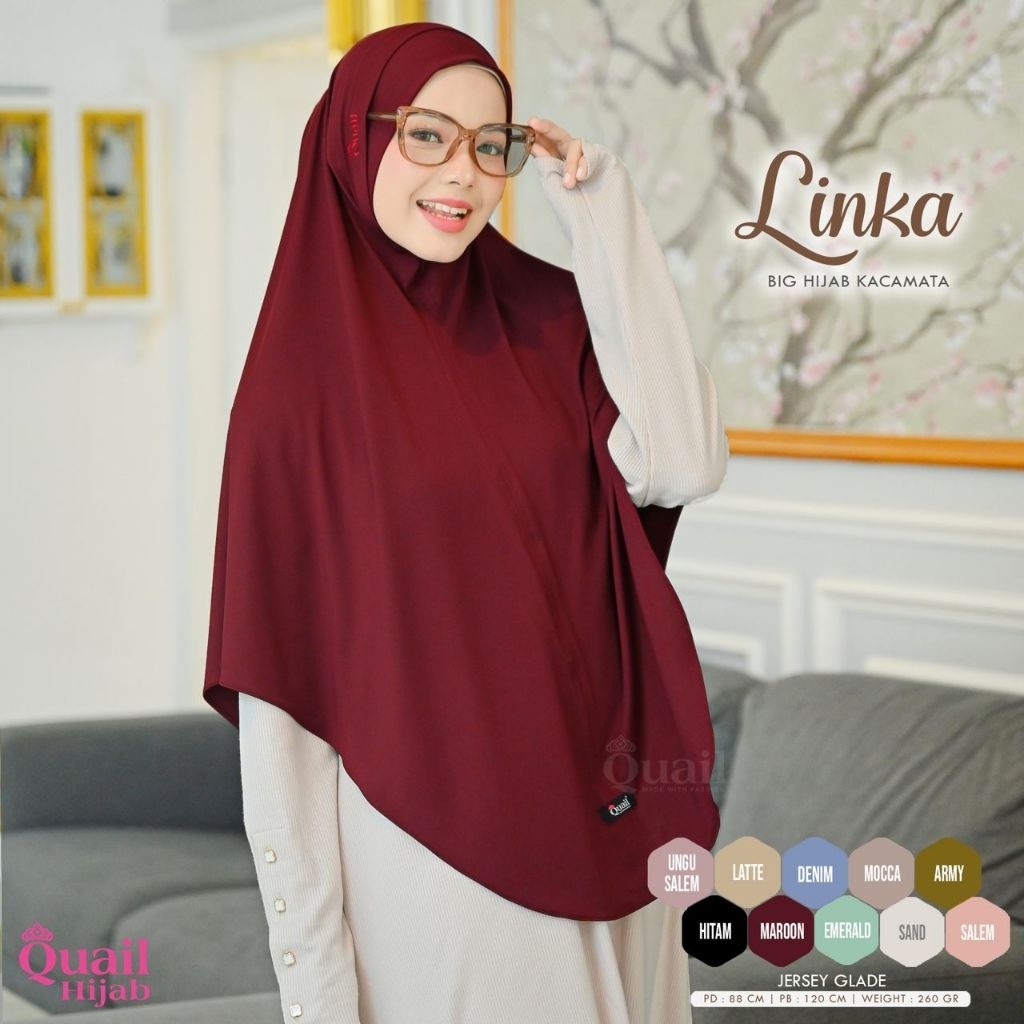 LINKA BIG HIJAB JILBAB BERGO MALAY TANPA PAD MODEL LUBANG BOLONG KACAMATA MASKER UKURAN JUMBO SYARI 