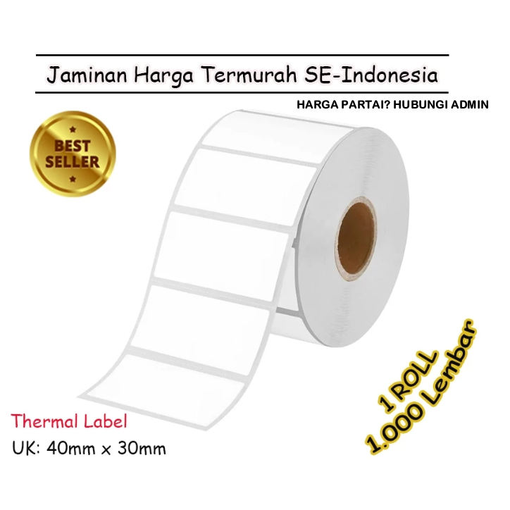 

LABEL THERMAL [40 x 30] KERTAS STIKER BARCODE 40x30 mm (1000 Pcs)