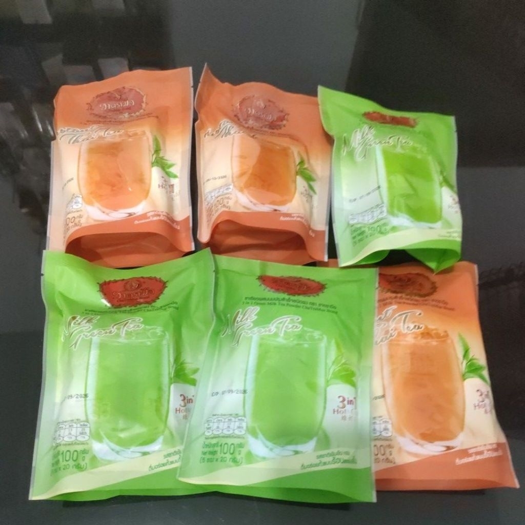 

chatramue Brand Thai tea instan 3in1 dan milk greentea
