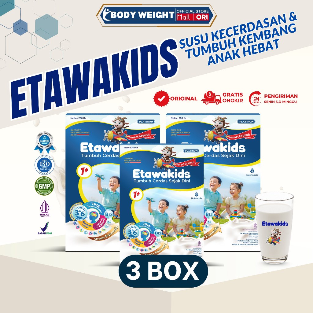 

Susu Etawakids Platinum dengan Vitamin A, B, C, D, E, K, DHA, Omega 3,6 & Vitamin untuk Anak Cerdas 3 Box