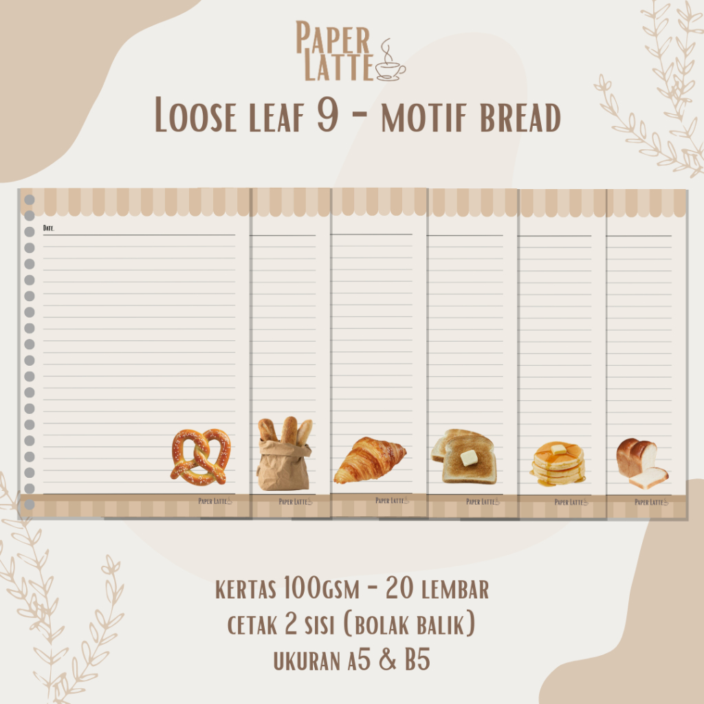 

Isi Binder Bread Roti Aesthetics A5 B5 | Loose leaf Binder A5 B5 | isi binder estetik | Paper Latte