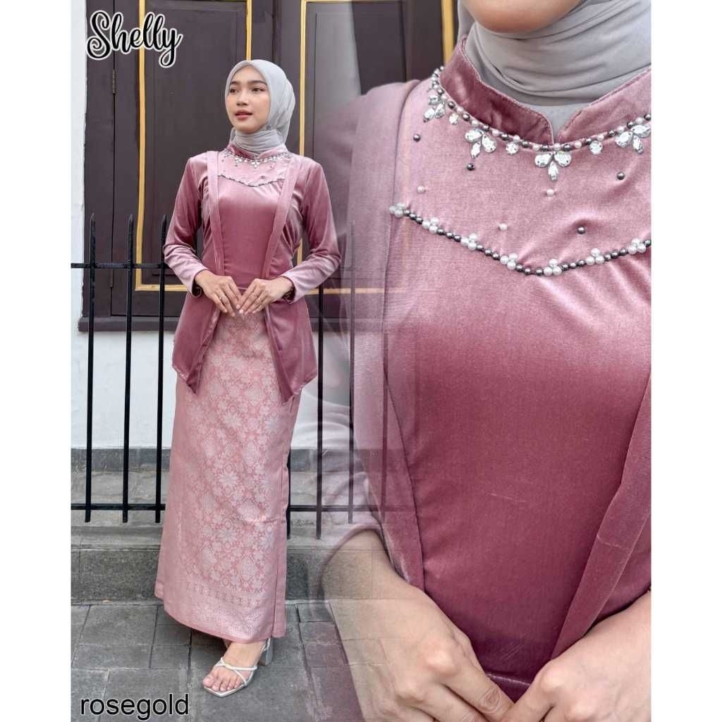 SHELLY SETELAN KEBAYA KEBAYA KUTU BARU SETELAN ATASAN BLUDRU ROK SONGKET KEBAYA PESTA BUSANA MUSLIMA