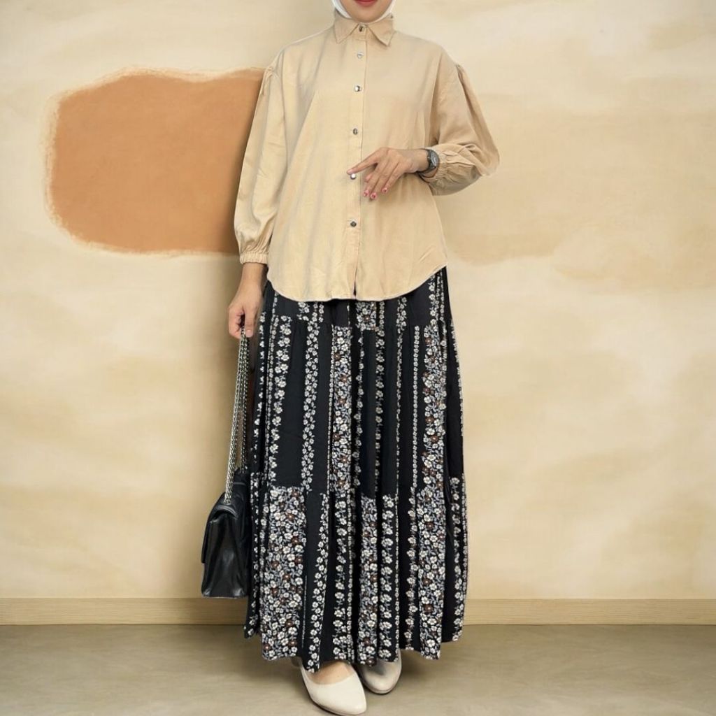 Beegrace.id - One Set Rok Muslim Wanita TERBARU – Setelan Rok Rayon Twill - Atasan & Rok Rayon twill