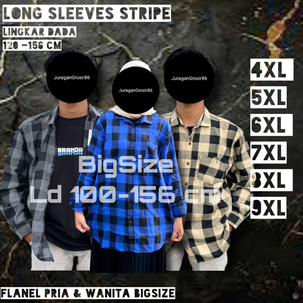 Kemeja Flanel Atasan Wanita Jumbo Oversize Bigsize Kotak Kotak 4XL 5XL 6XL LD 120 - LD 130 Blouse Ce