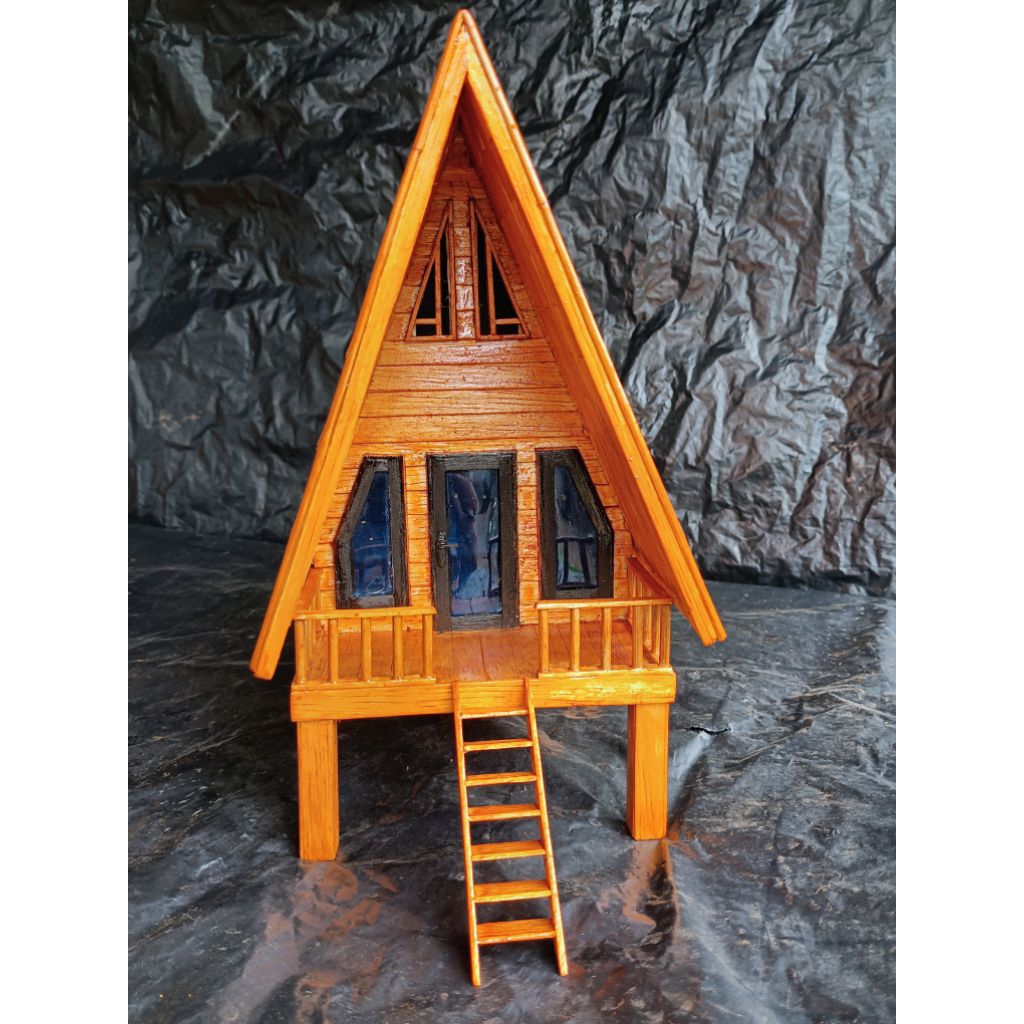 miniatur gazebo rumah segitiga pos kamling rumah adat betawi diorama pajangan rumah kayu minimalis b