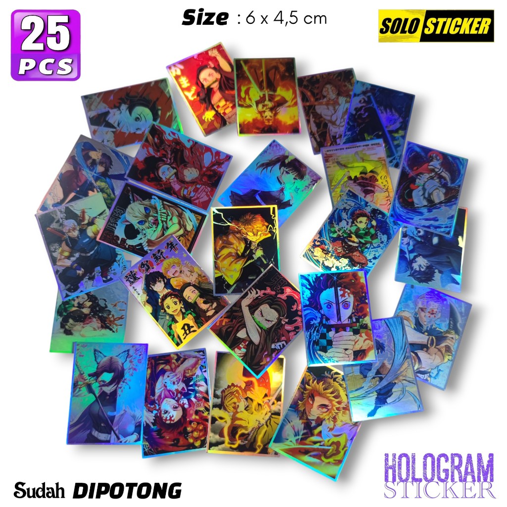 

Paket 25 pcs Sticker Anime Kimetsu No Yaiba Demon Slayer Hologram - Anti Air, Sudah Dipotong