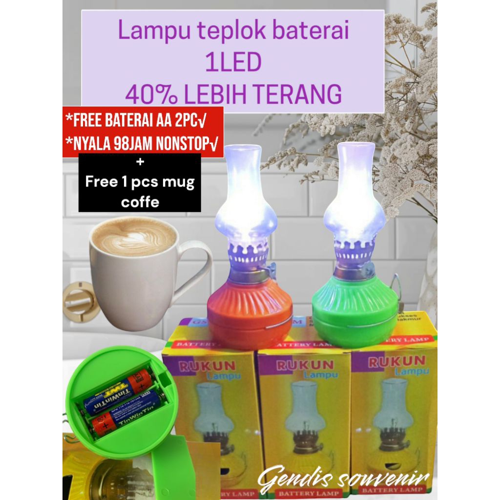 (FREE BATERAI+MUG KERAMIK) PAKET 4PCS LAMPU TEPLOK BATERAI LED1 - LAMPU TEPLOK BATERAI SEMPRONG - LA
