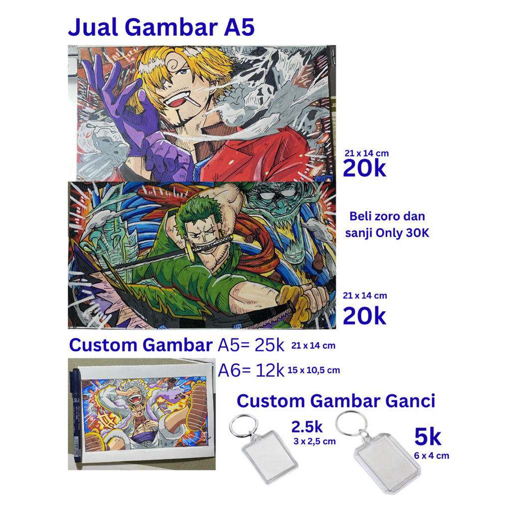 

Gambar Roronoa Zoro dan Vinsmoke Sanji one piece handmade