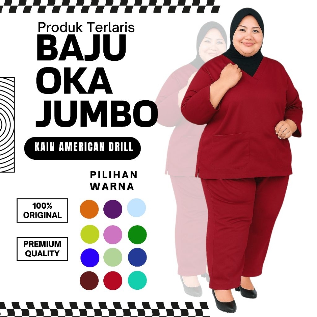 Baju oka jumbo lengan panjang baju oka big size 3L 4L 5L 6L 7L 8L SUPER JUMBO Scrub american drill