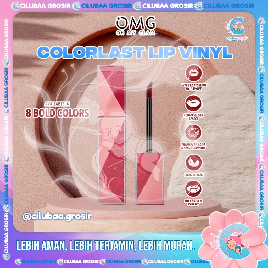OMG OH MY GLAM Colorlast Lip Vinyl 2.5 g || Transferproof Gloss || Longlasting Stain || Intense Colo