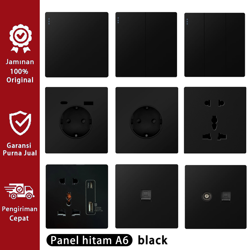 Saklar Stop Kontak Mewah Hitam Desain Kotak untuk Lampu dan Peralatan Listrik
