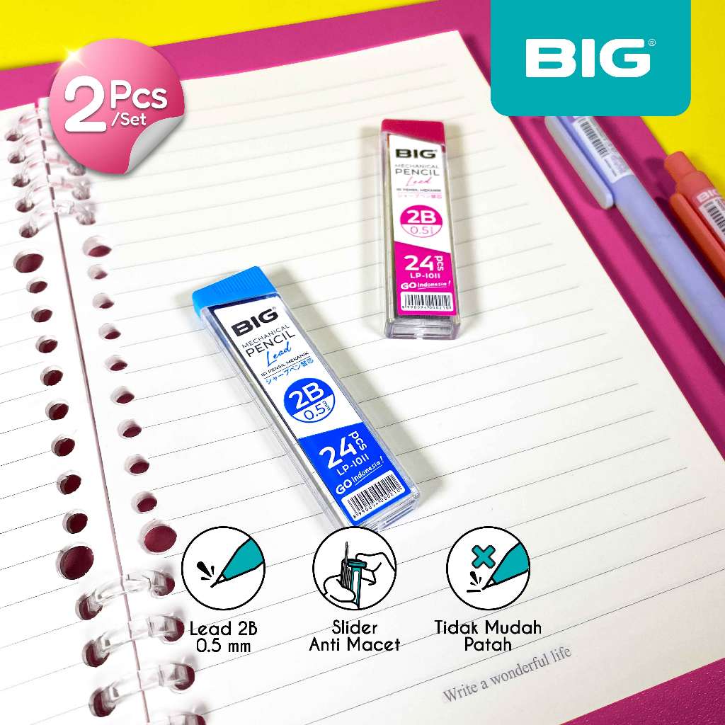 

2 Pcs BIG Isi Pensil Mekanik Refill Pencil Lead/ Mechanical Pencil Lead/ 2B 0,5 MM LP-1011