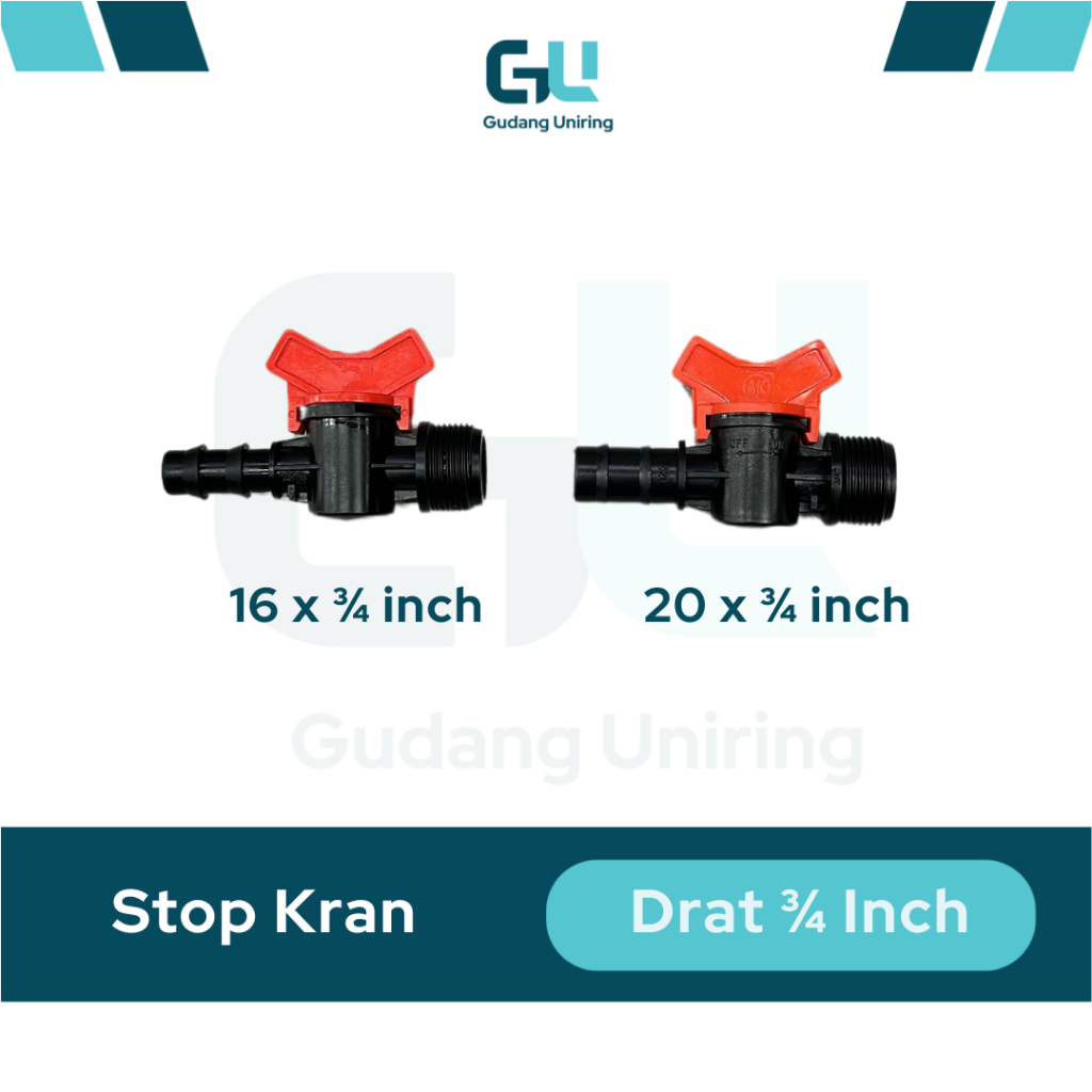 Stop Kran Valve Selang PE ke pipa PVC Drat 3/4 Inch