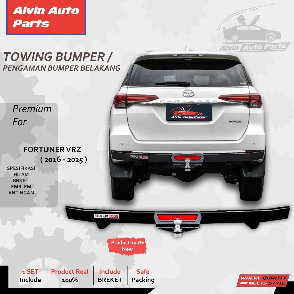 REAR BUMPER GUARD TOWING HOLO SEVENCODE FORTUNER VRZ / PENGAMAN BUMPER BELAKANG FORTUNER 2016 - 2024