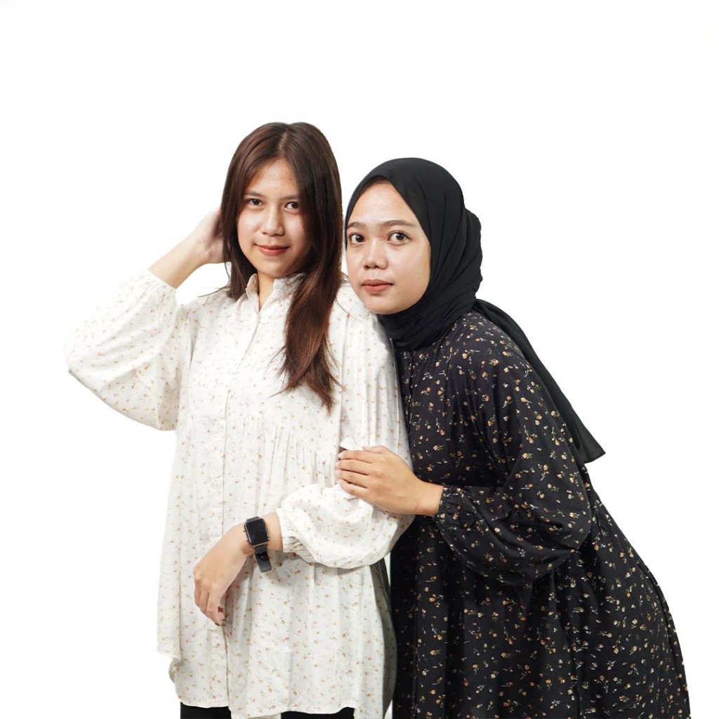 Nakei - Tunik Wanita Dewasa Putih & Hitam Motif Floral - BW-Tunik1