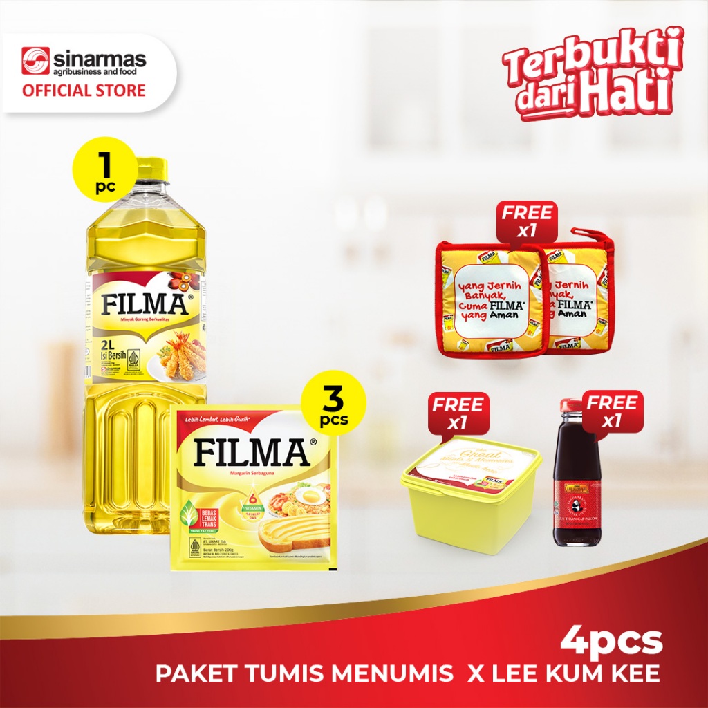 

PAKET TUMIS MENUMIS X LEE KUM KEE (Filma Minyak Goreng Botol 2 L + Tripple Pack Filma Margarine Sachet + (FREE Saus Tiram Lee Kum Kee + Lunch Box + Cempal)