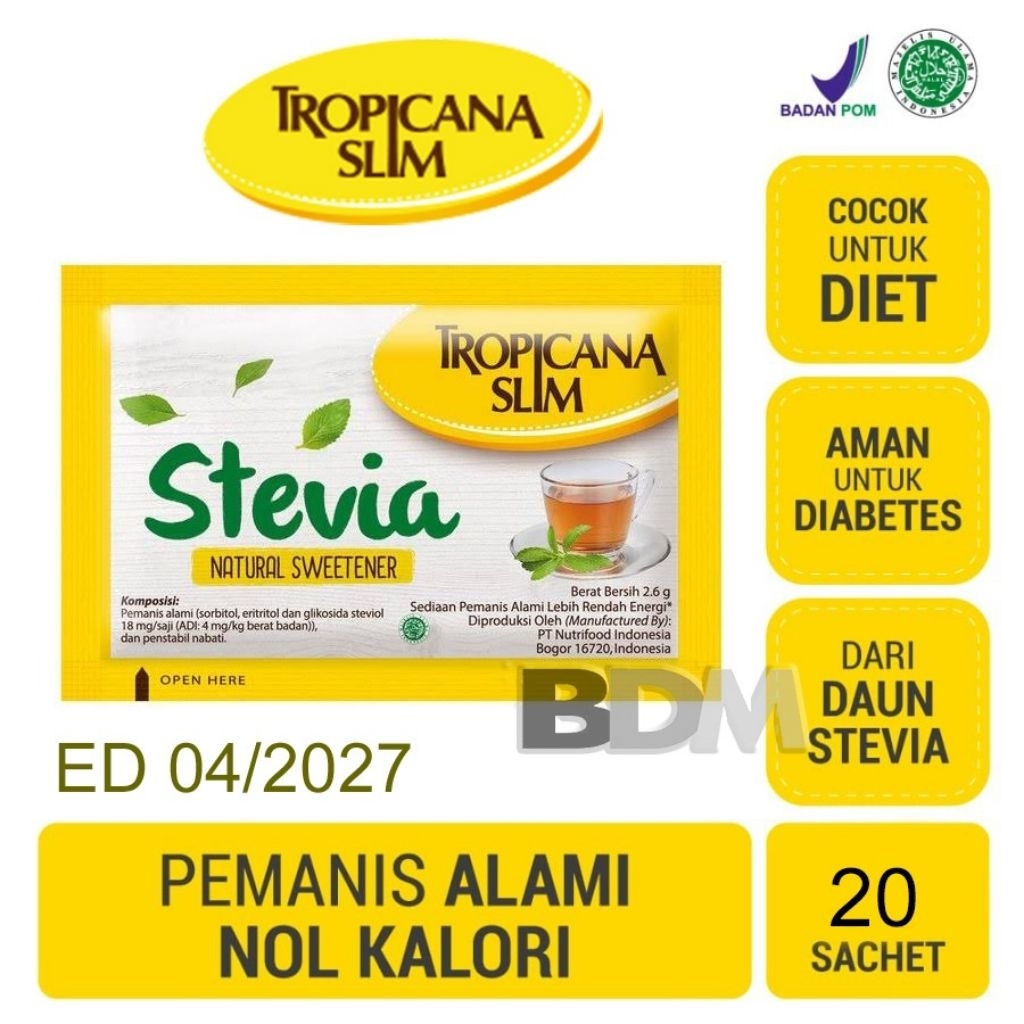 

Tropicana Slim Stevia 20 Sachet Pemanis Alami Gula untuk Diet Diabetes Diabet