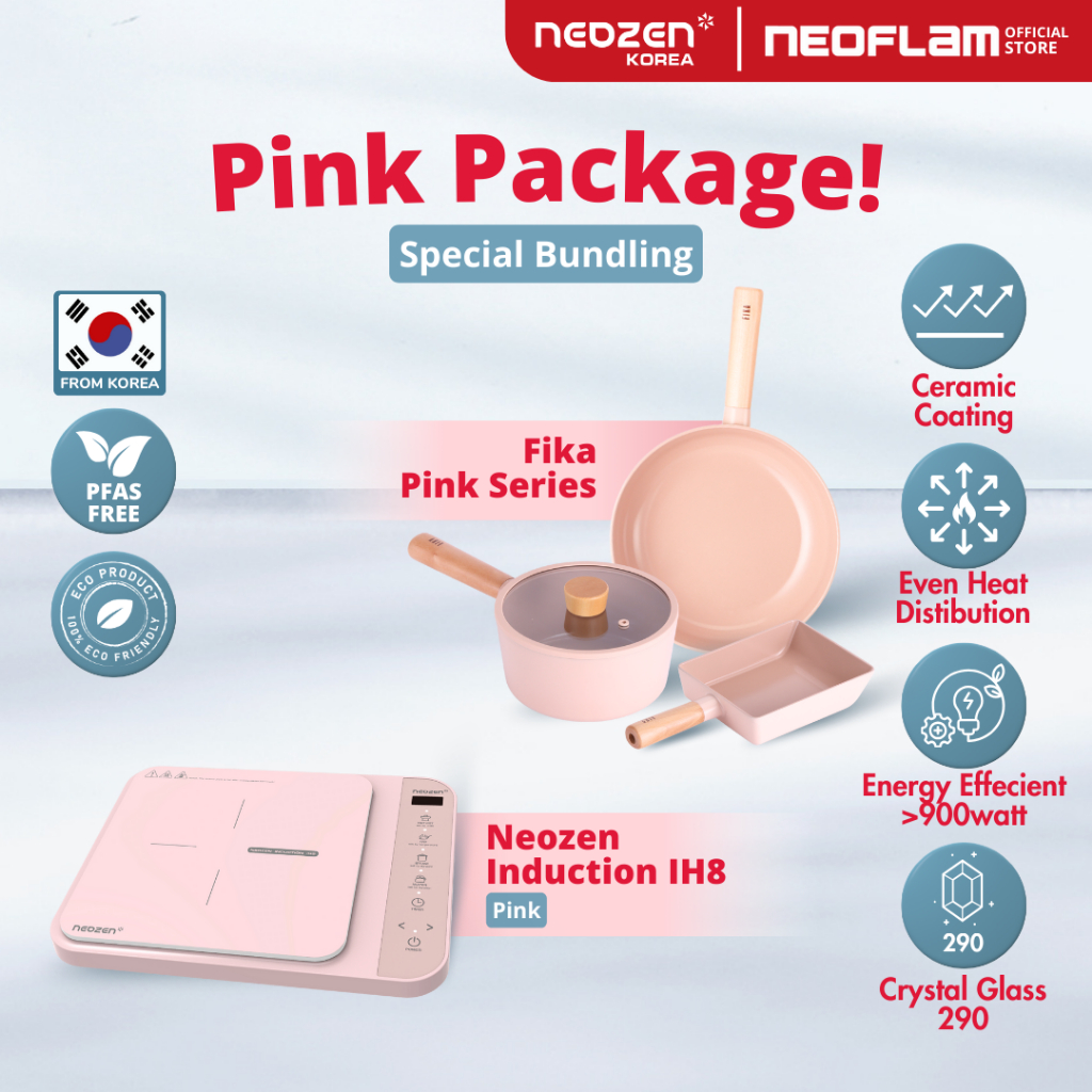 NEOZEN Kompor Induksi IH8 Pink x NEOFLAM PINK PACKAGE | Kompor Induksi & Paket Frying Pan