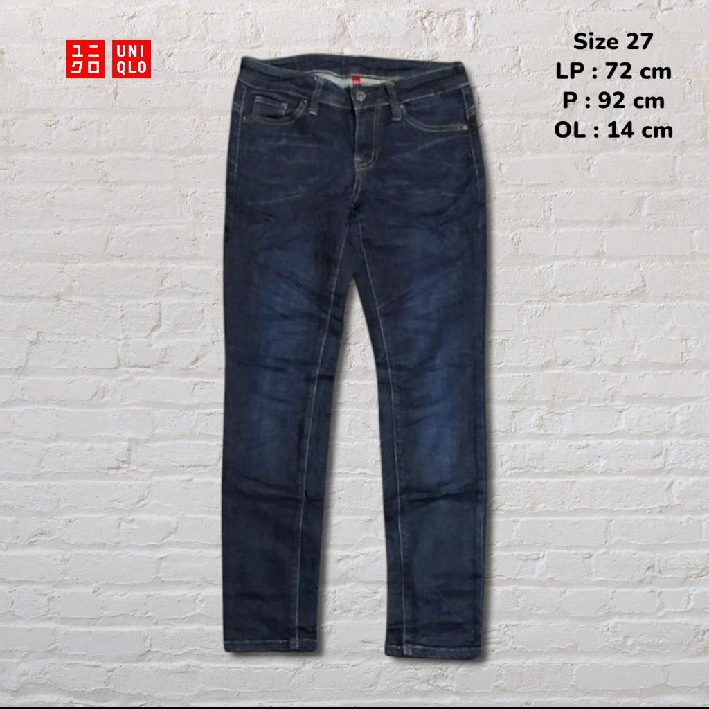 Size 27 Celana Panjang Jeans Uniqlo T000 Blue Indigo Washed Fading Skinny fit Original Second Prelov