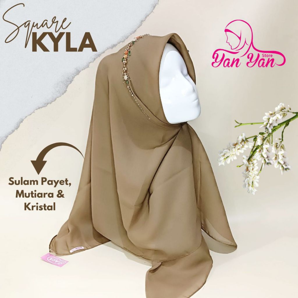 Kyla Square Original Segiempat Handmade By Aila Jilbab Sulam Payet Modern Anti Mleyot Terlaris Hijab