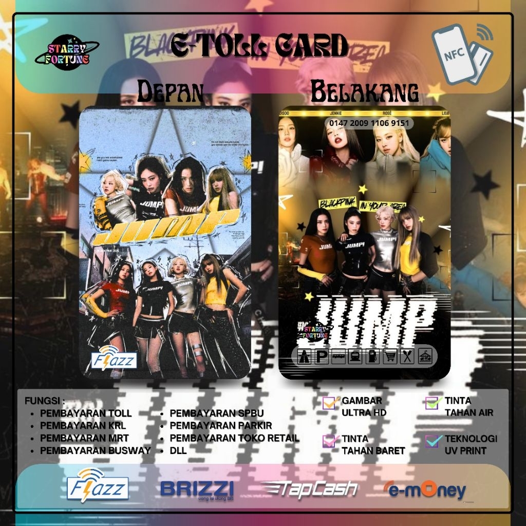 BLACKPINK JUMP KARTU Flazz/Brizzi/Tap-Cash/E-money SALDO NOL TAPCARD E-TOLL PARKIR