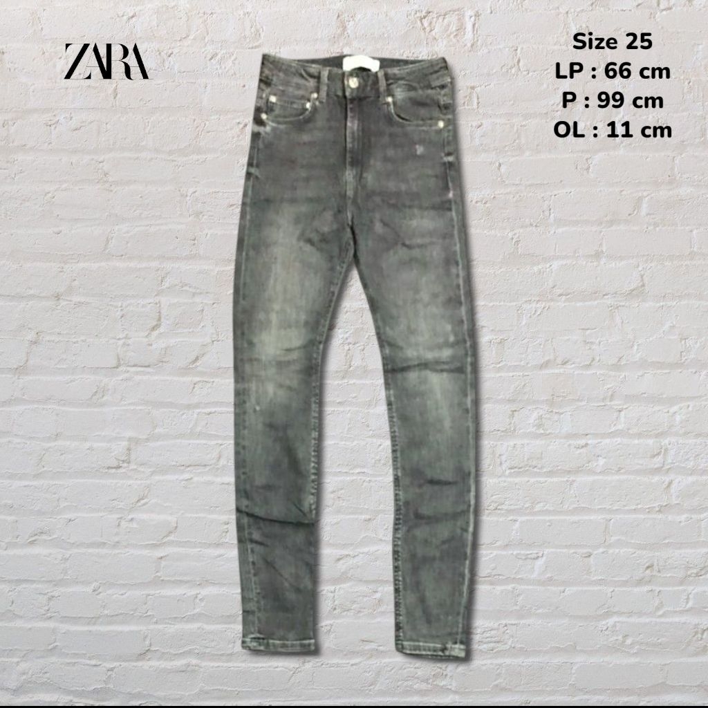 Size 25 Celana Panjang Jeans Zara Woman Grey Washed Fading Skinny fit Original Second Preloved #C2J1