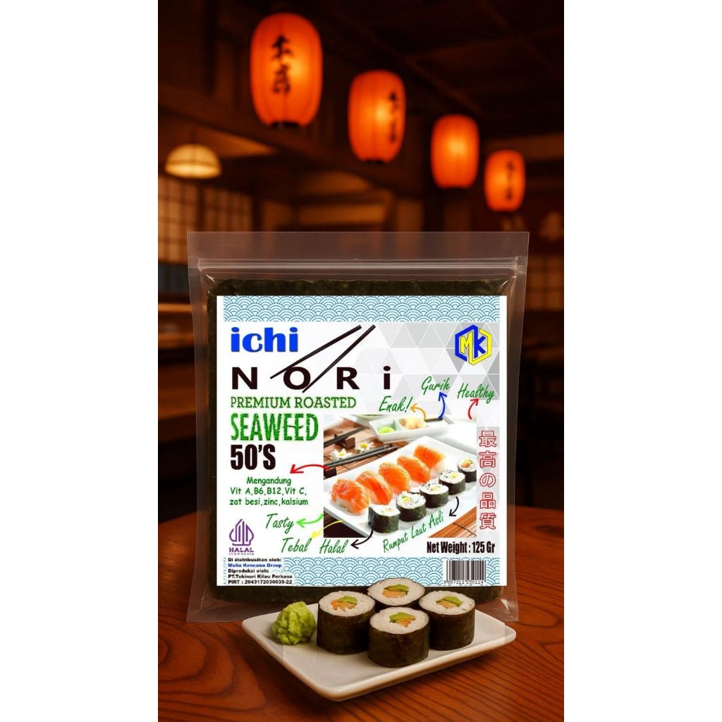 

NORI SUSHI NORI 50 LEMBAR ICHINORI DRIED SEAWEED RUMPUT LAUT PANGGANG 21 X 19 SUSHI NORI PREMIUM MURAH