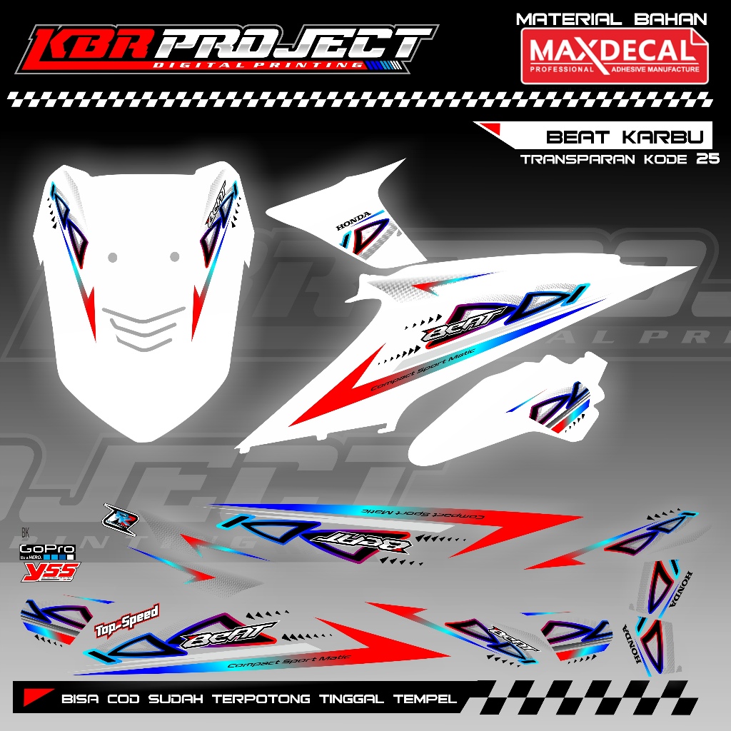 BEAT KARBU STIKER STRIPING TRANSPARAN PREMIUM STIKER MOTOR HONDA DESAIN RACING 28 TRANSPARANT COD