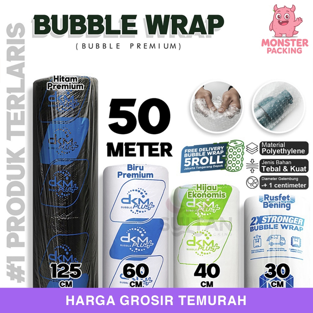 

Plastik Bubble Wrap 50Meter Bubblewrap RUSFET DKM PLUS PREMIUM EKONOMIS / ROLL