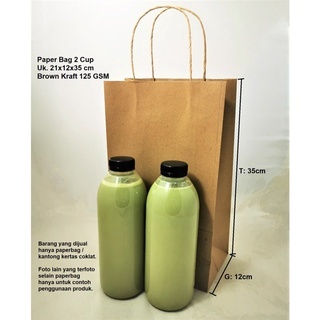 

100 PCS Paperbag 2 Cup 21x12x35cm 125 GSM + TALI COKLAT