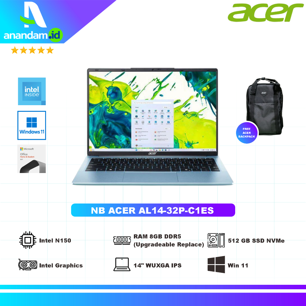 ACER Aspire Lite AL14-32P-C1ES Intel N150 8GB SSD 512GB 14″ WUXGA IPS W111+OHS