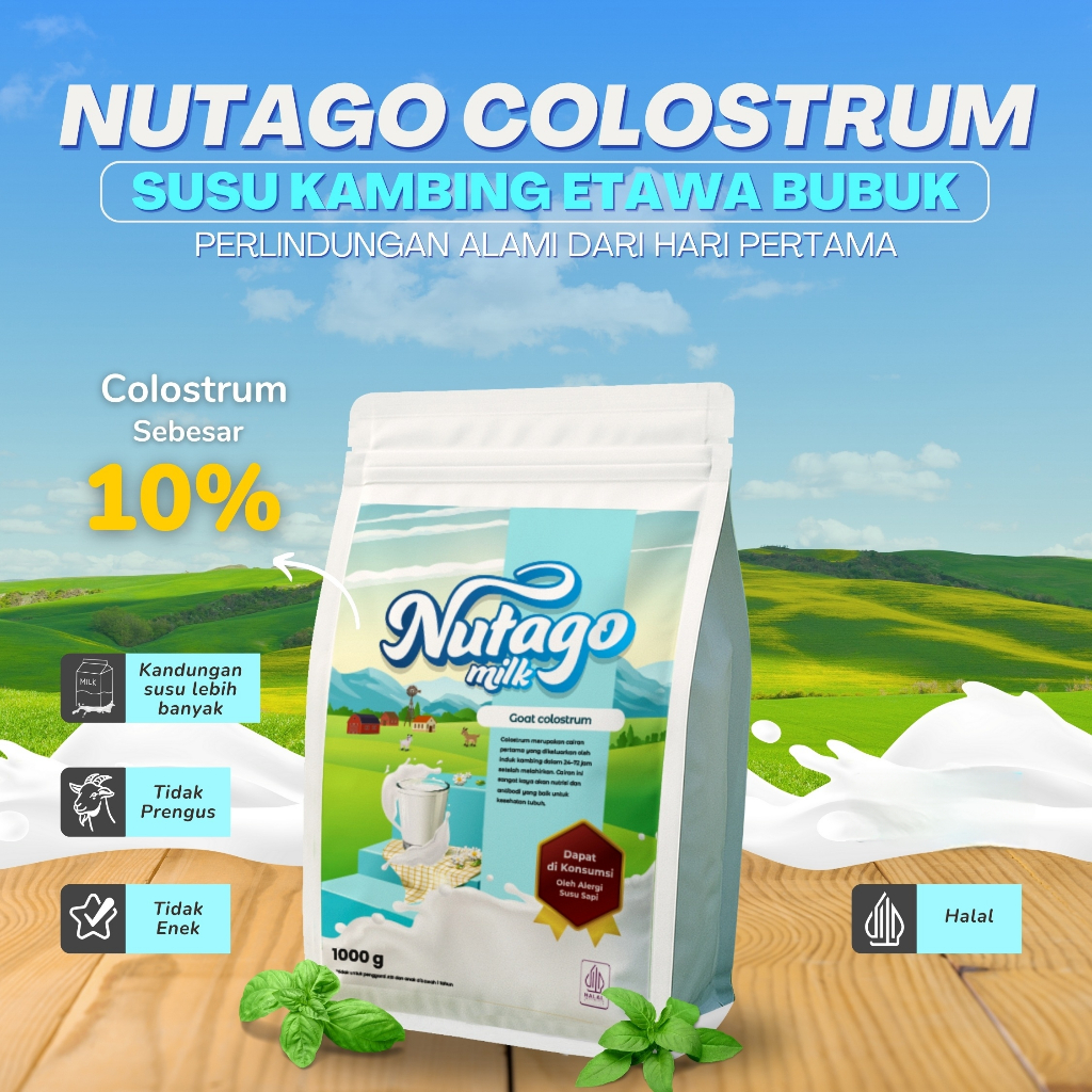 

NUTAGO KOLOSTRUM Susu Kambing Etawa Bubuk plus Colostrum 1Kg rasa Original Natural Original Rendah Gula