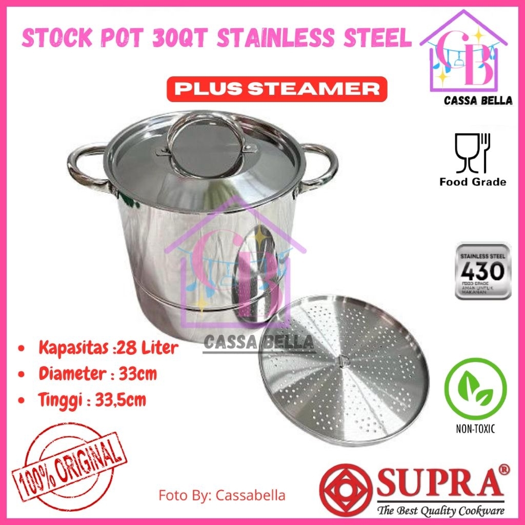 SUPRA Stock Pot 30QT+WSP/Panci Stock Pot SUPRA+Steamer