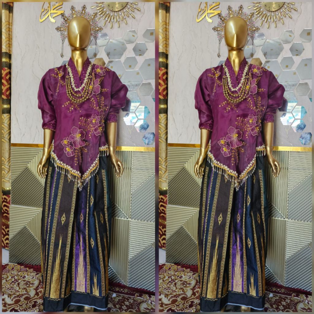 BAJU BODO ORGANZA MOTIF BUNGA TIMBUL SET SARUNG SERUT