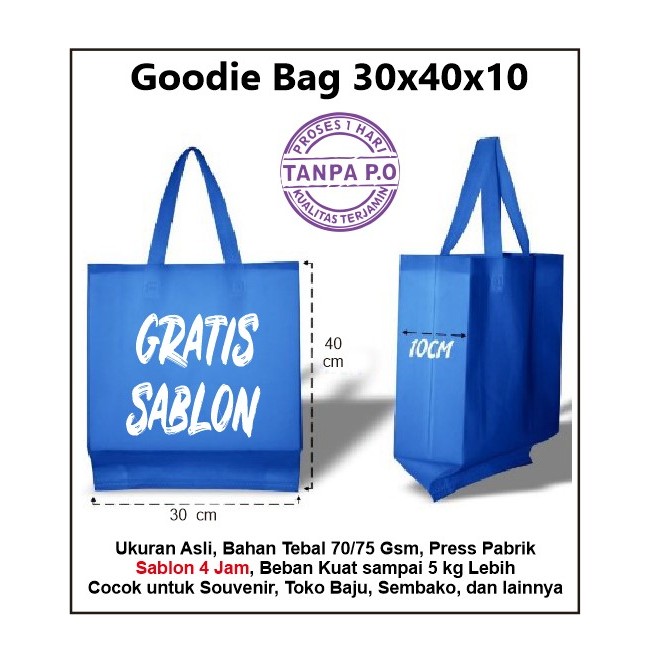 

TAS SPUNBOND LIPAT SAMPING 30X40X10 GSM 75 / GOODIE BAG SABLON CUSTOM