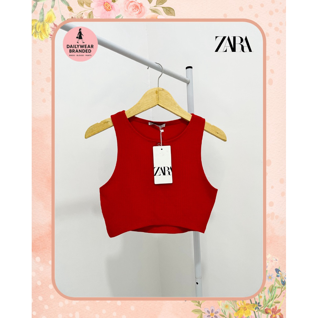 ZARA ORIGINAL RED SLEEVELESS HALTER CROP TOP RED TANK TOP CROP TOP MERAH ATASAN MEWAH