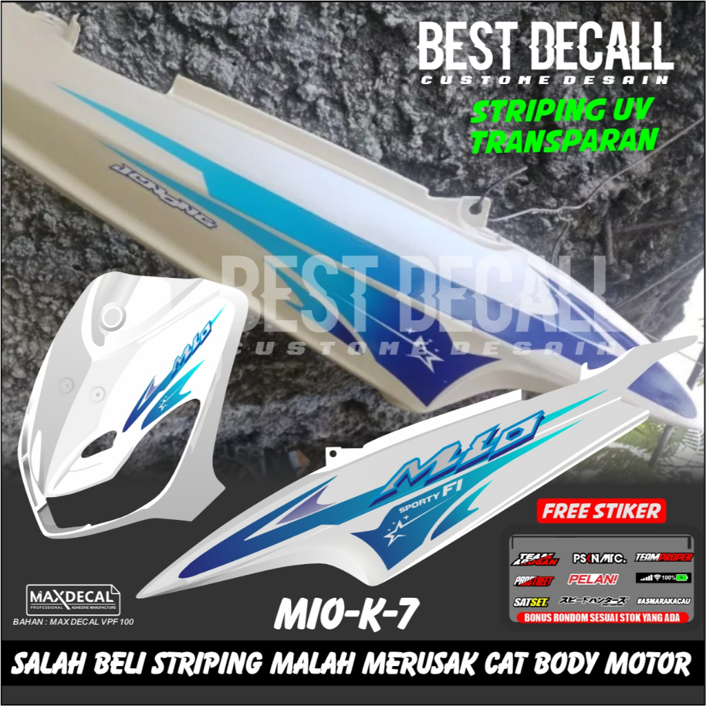 Striping Mio Sporty / Old / Smile Transparan – Warna Putih Biru, Desain Simpel Racing k-7